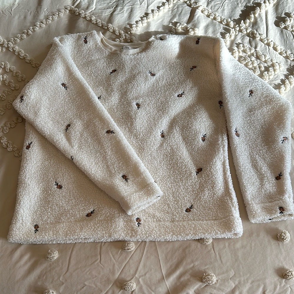 **sold** Loft Fleece Sweater with Flower Detail